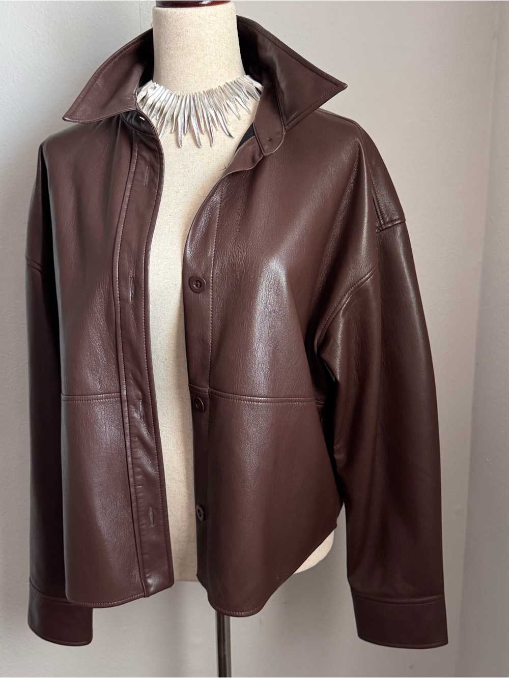 Aritzia Babaton Brown Vegan Leather Button Up Shirt Jacket Size M